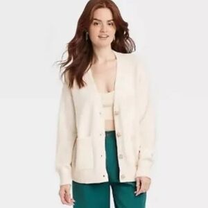 NWT A New Day cream v neck button down cardigan size XL